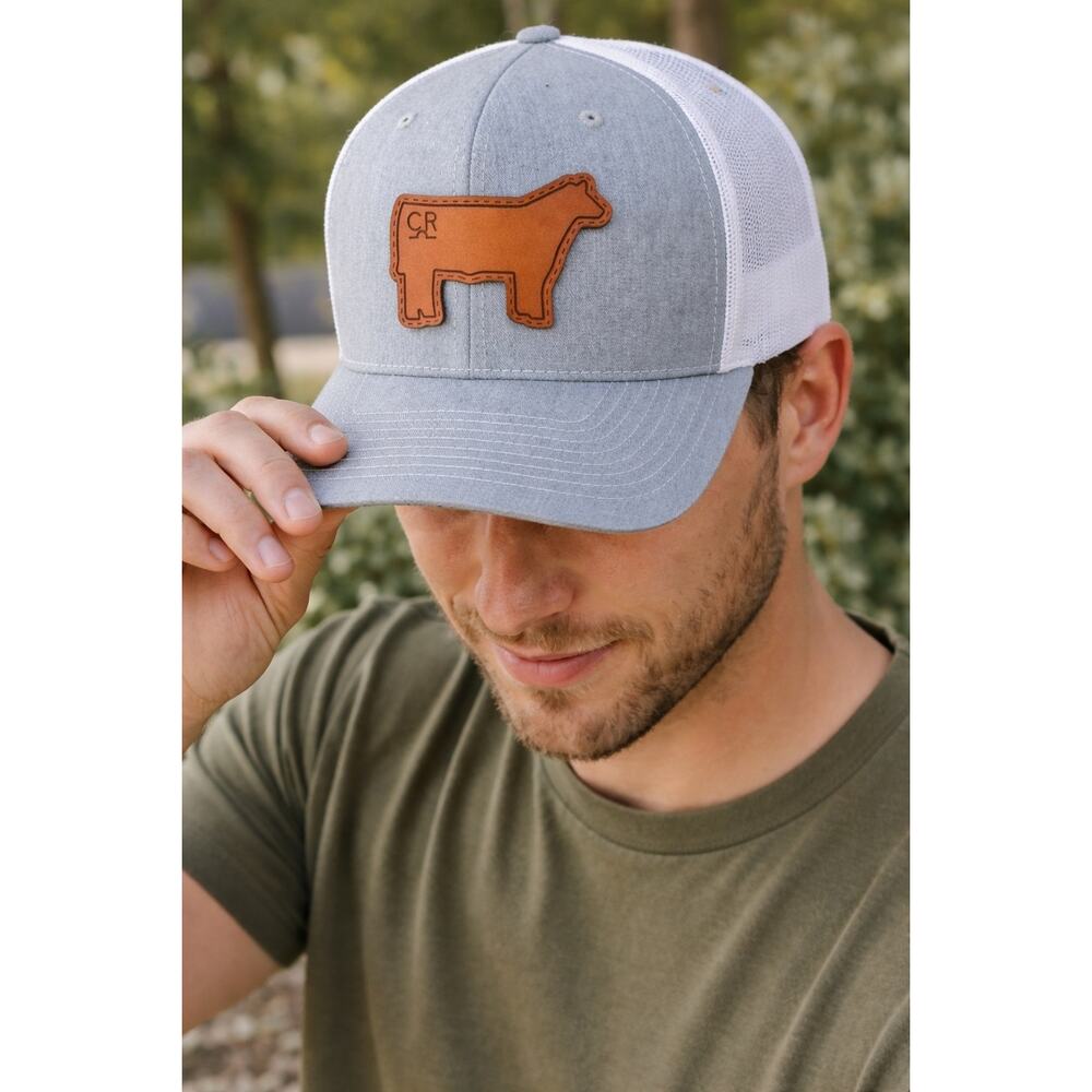 CR Ranchwear Cow Patch Richardson 112 Trucker Hat Gray White Snapback Cap Westrn